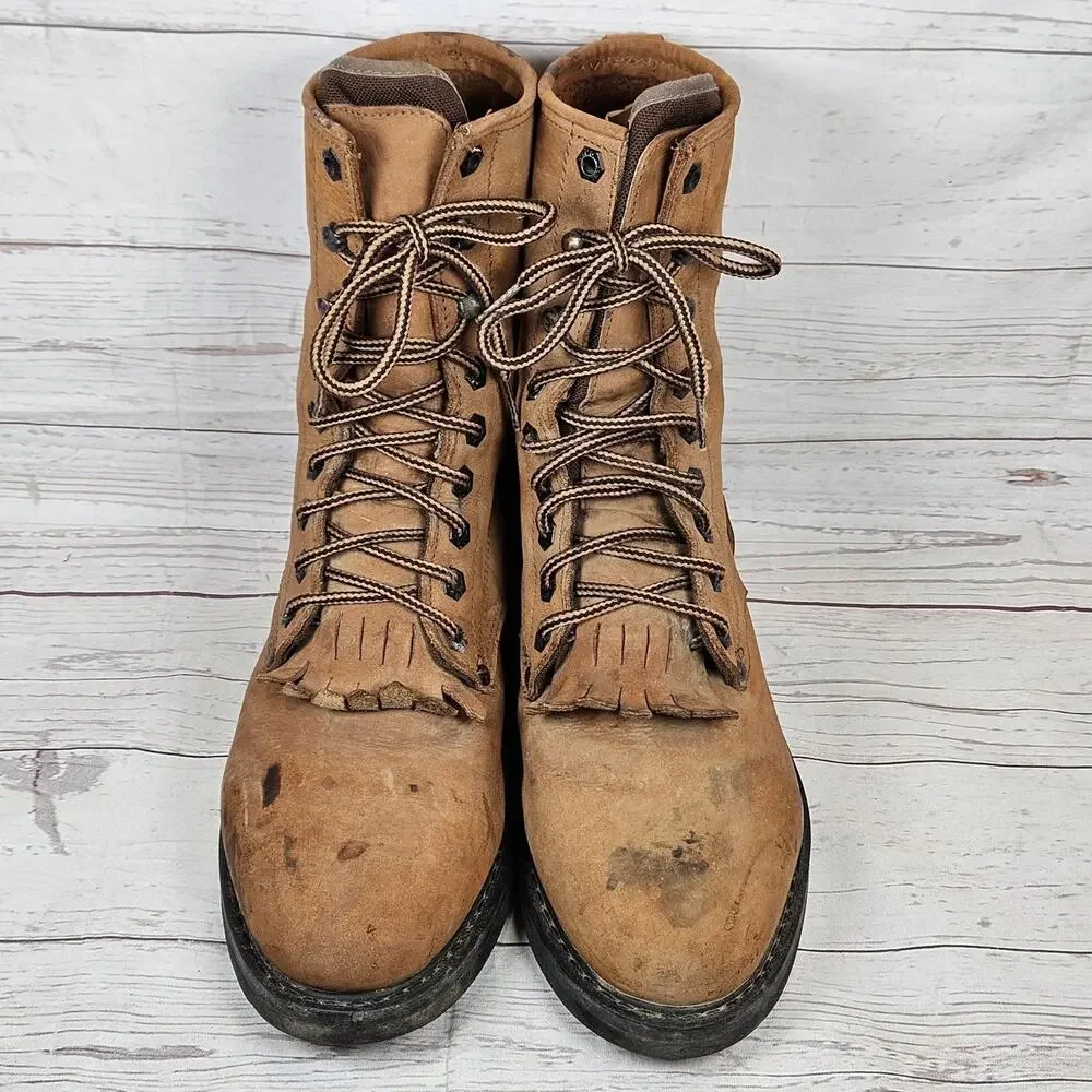 RHINO Boots Men's Tan US 9 Leather Work Oil Resistant Lace Up *Stained